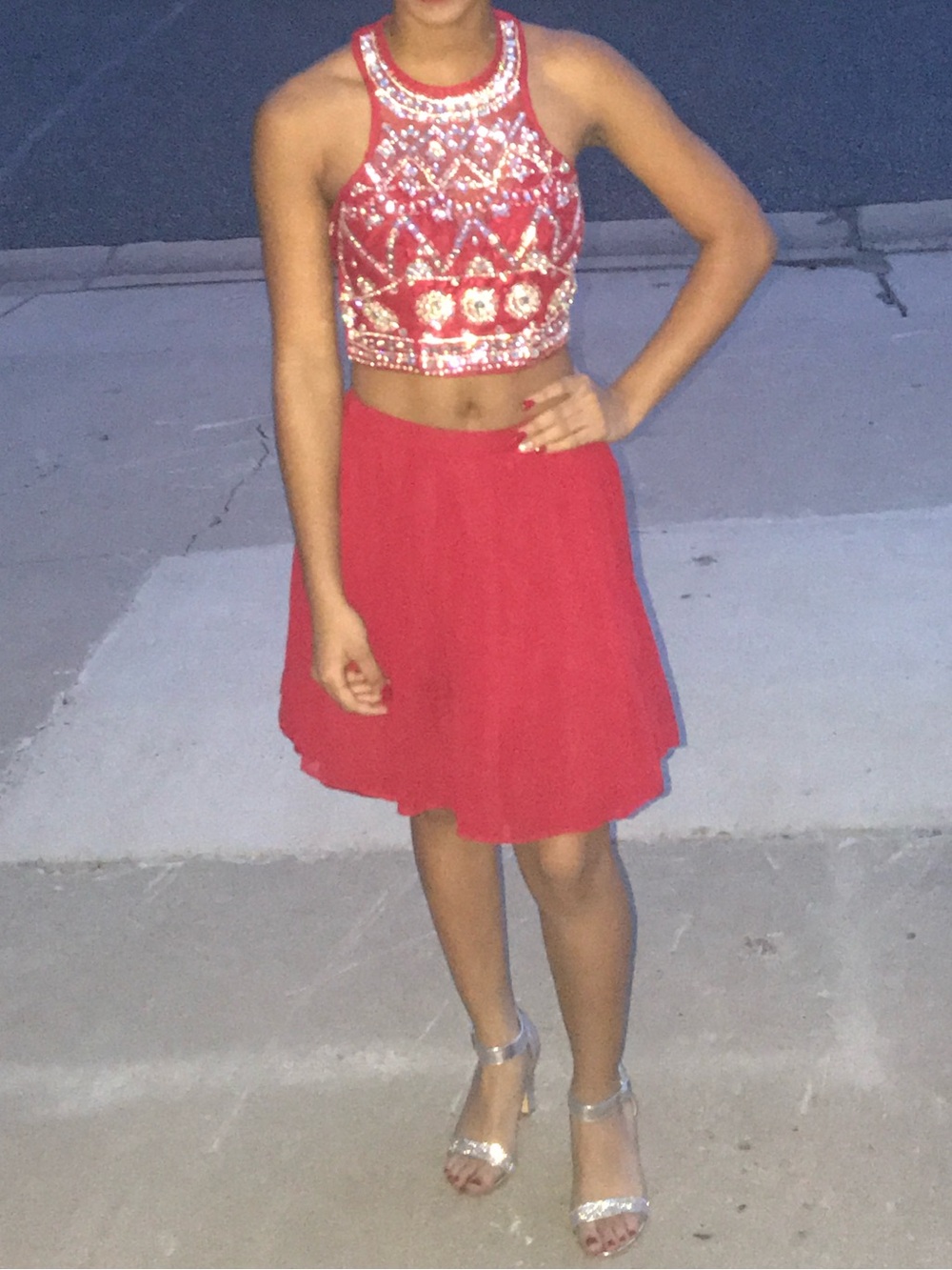 B Darlin Red Beaded Two-Piece Prom Dress
